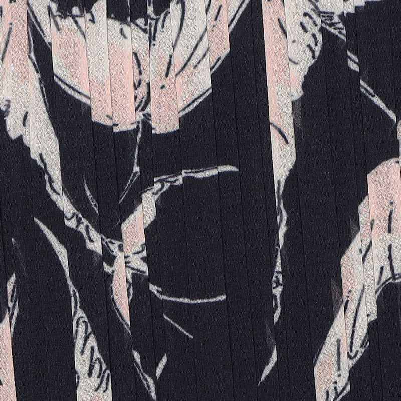 CORCOVADO 限定プリント シフォン素材プリーツブラウス BLACK