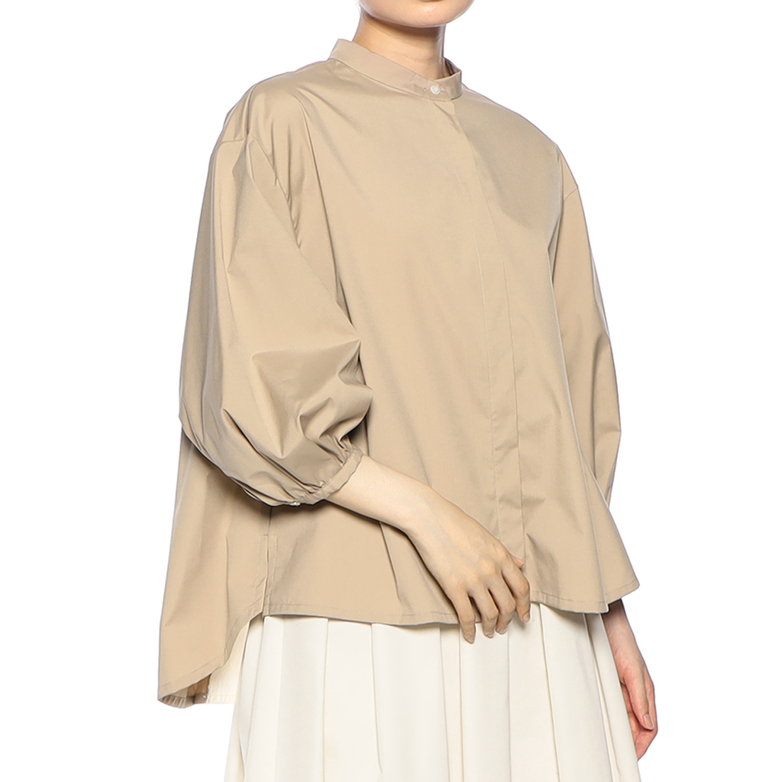 ウォッシャブル 異素材コンビネーション バックフレア ブラウス