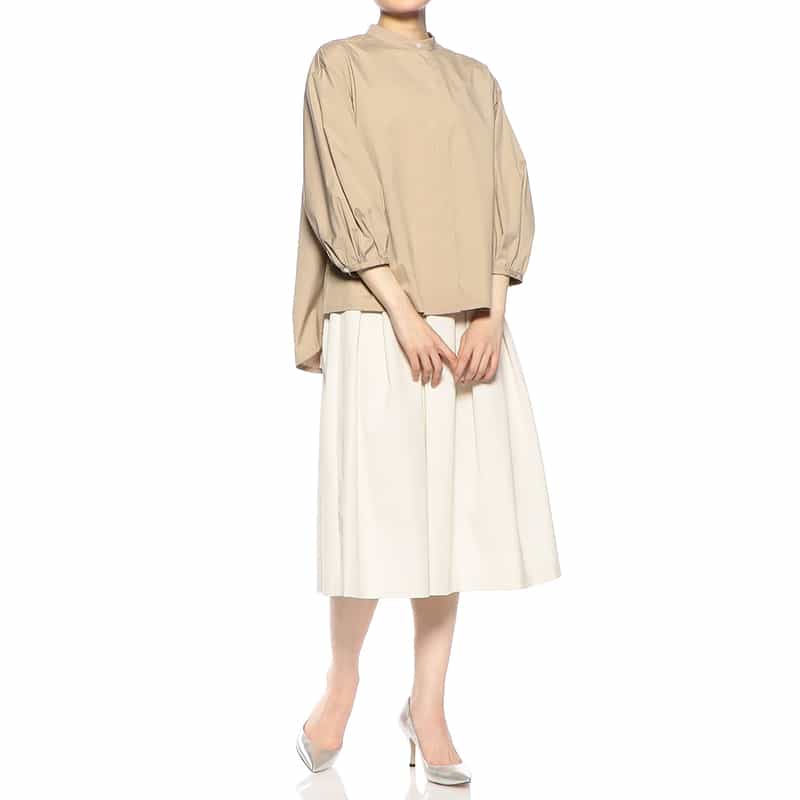BARNEYS NEW YORK ウォッシャブル 異素材コンビネーション バックフレア ブラウス BEIGE