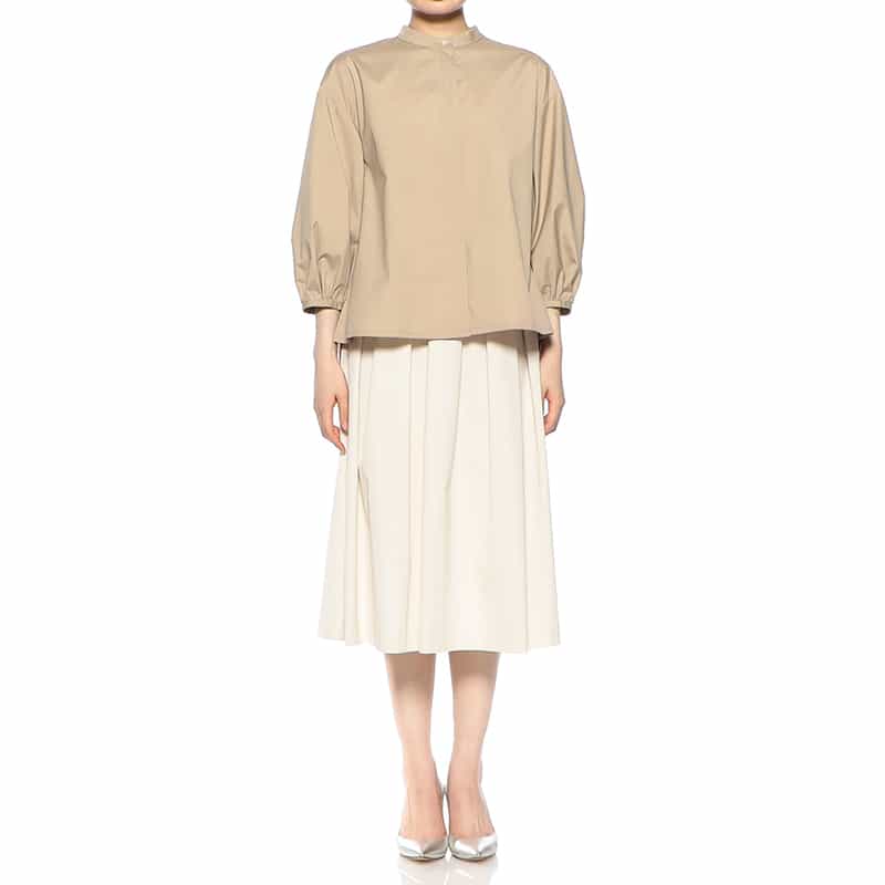 BARNEYS NEW YORK ウォッシャブル 異素材コンビネーション バックフレア ブラウス BEIGE