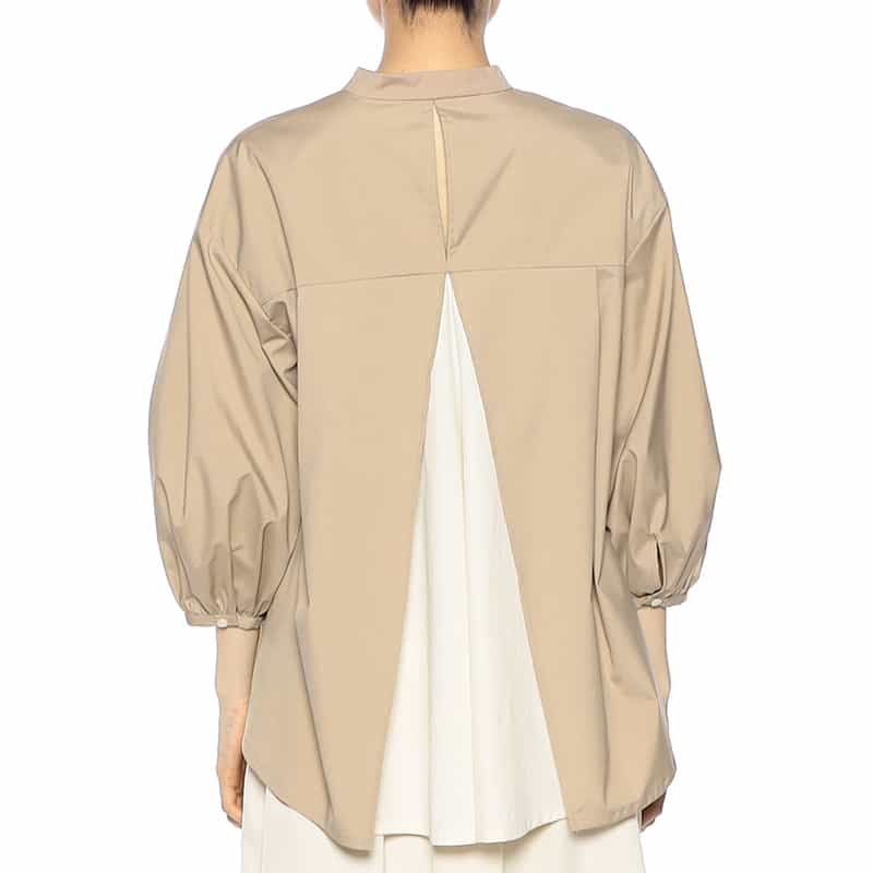 BARNEYS NEW YORK ウォッシャブル 異素材コンビネーション バックフレア ブラウス BEIGE
