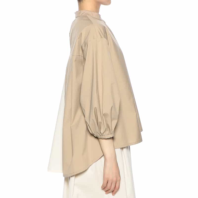 BARNEYS NEW YORK ウォッシャブル 異素材コンビネーション バックフレア ブラウス BEIGE