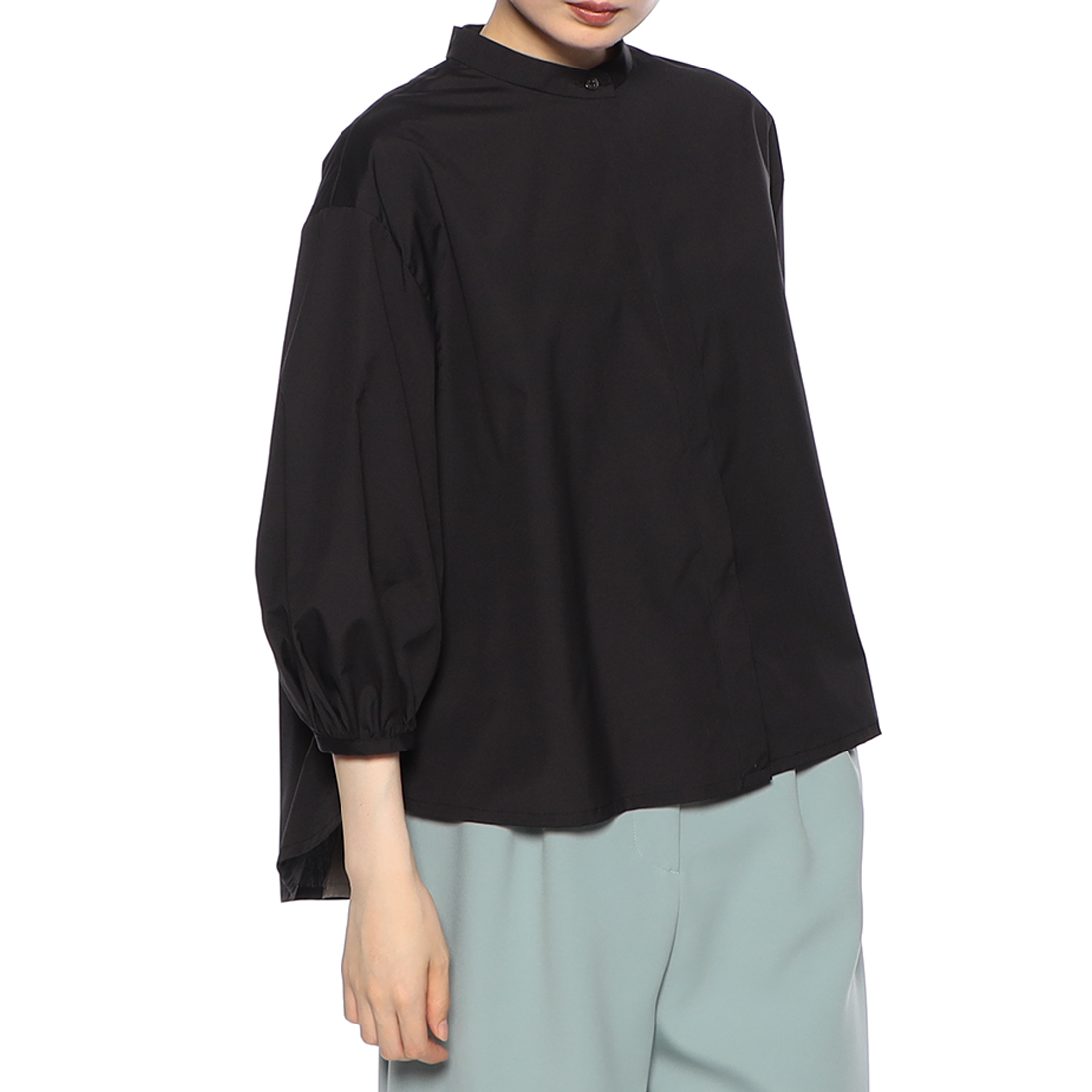 ウォッシャブル 異素材コンビネーション バックフレア ブラウス