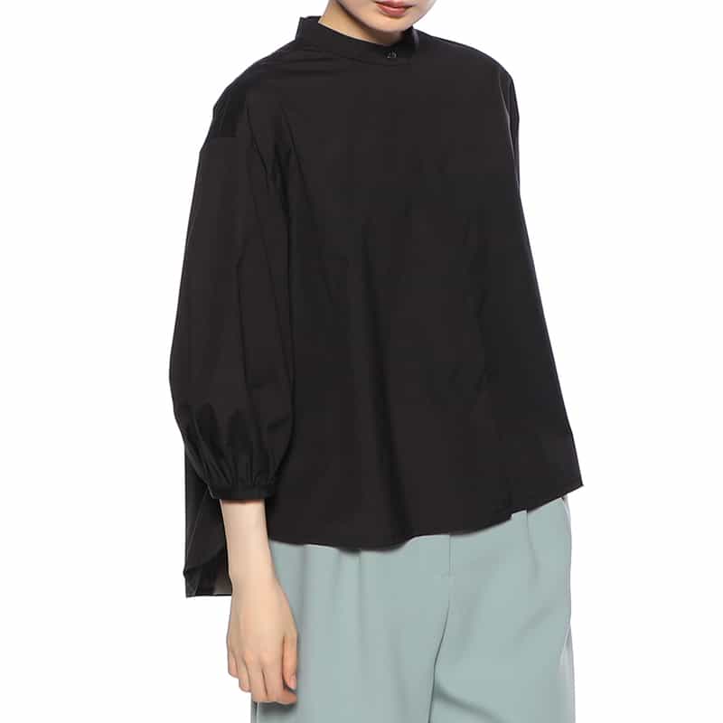 BARNEYS NEW YORK ウォッシャブル 異素材コンビネーション バックフレア ブラウス BLACK