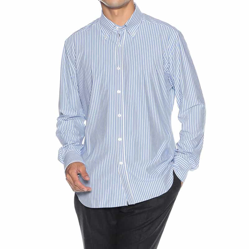 XACUS キャンディストライプ柄ボタンダウンシャツ BLUE