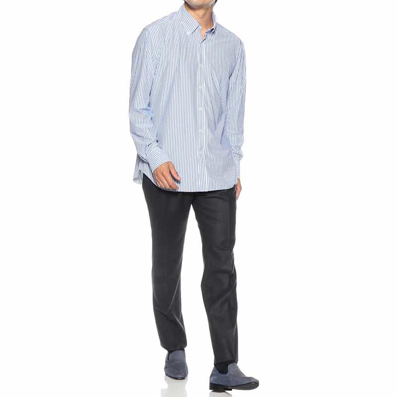 XACUS キャンディストライプ柄ボタンダウンシャツ BLUE