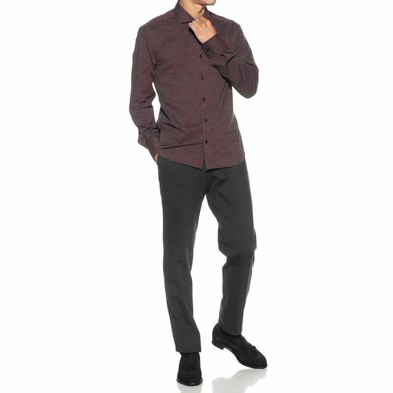 XACUS メランジ調ソリッドシャツ WINE