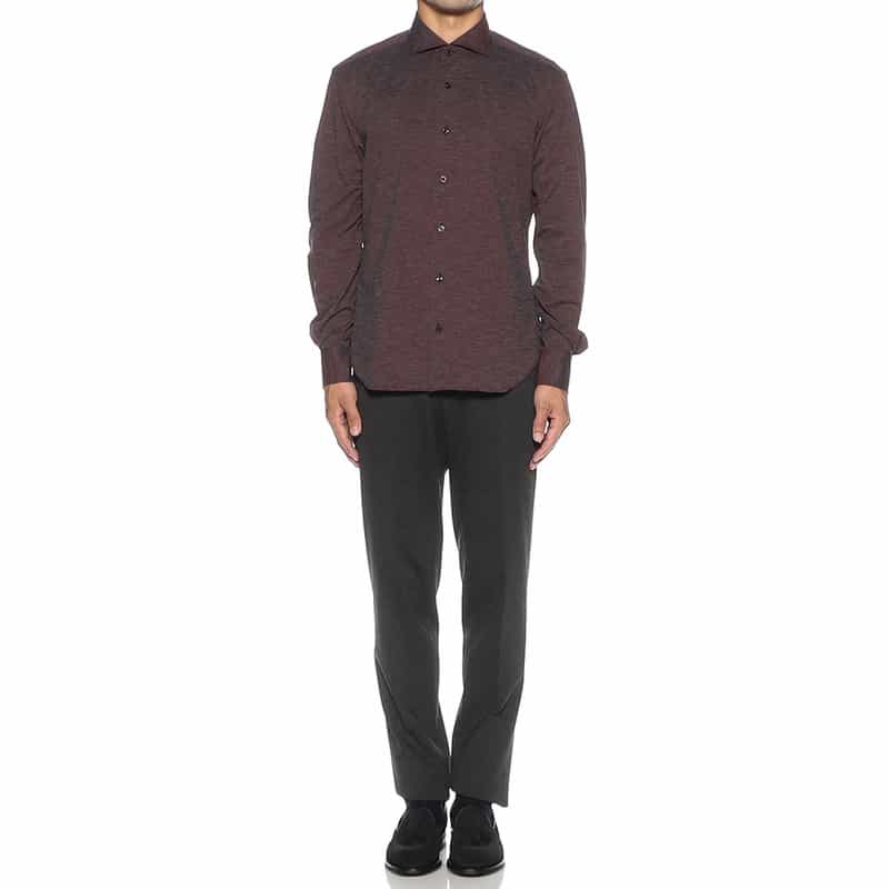 XACUS メランジ調ソリッドシャツ WINE