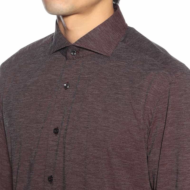 XACUS メランジ調ソリッドシャツ WINE