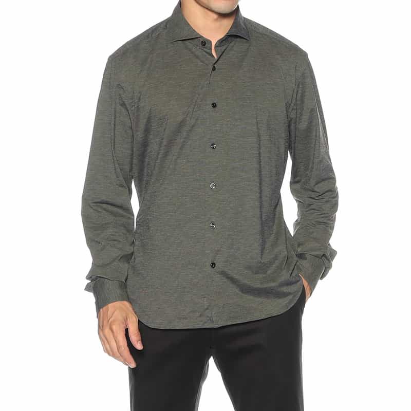 XACUS メランジ調ソリッドシャツ BLACK