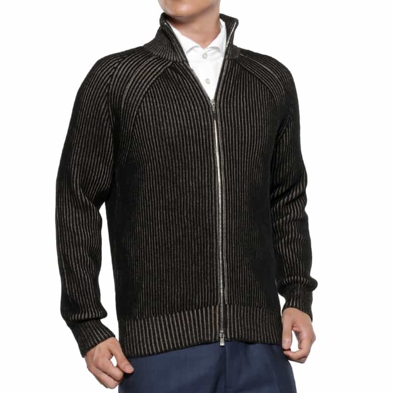 BARNEYS NEW YORK カシミヤ素材ジップアップ ニットカーディガン BLACK