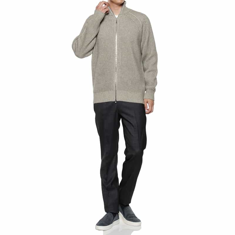 BARNEYS NEW YORK カシミヤ素材ジップアップ ニットカーディガン GRAY