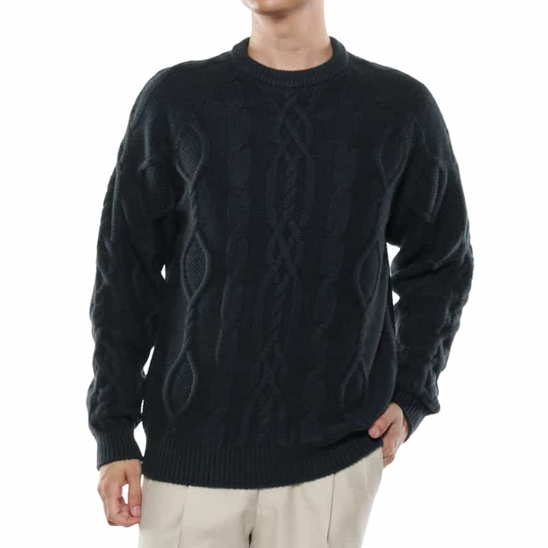 BARNEYS NEW YORK カシミヤ素材ケーブルニットプルオーバー NAVY