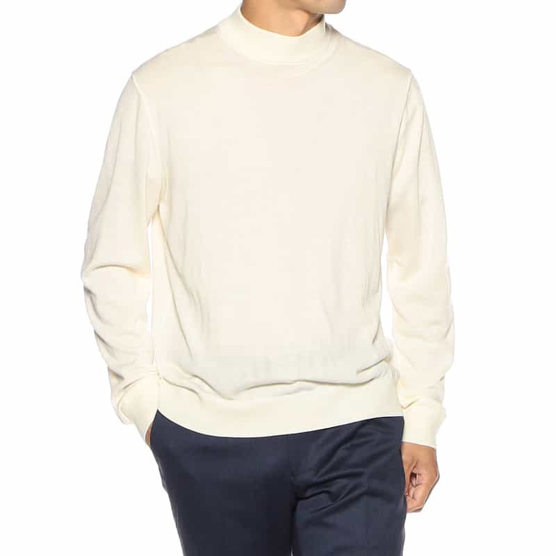 BARNEYS NEW YORK モックネック ウールニットプルオーバー WHITE