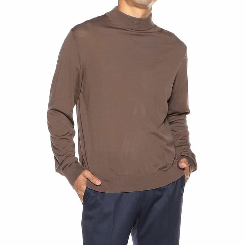 BARNEYS NEW YORK モックネック ウールニットプルオーバー BROWN