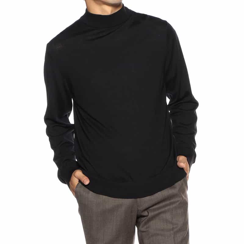 BARNEYS NEW YORK モックネック ウールニットプルオーバー BLACK