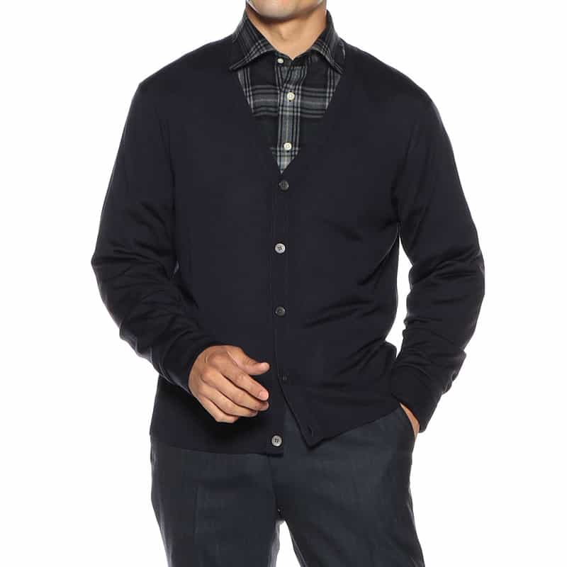 BARNEYS NEW YORK ウールニット カーディガン NAVY