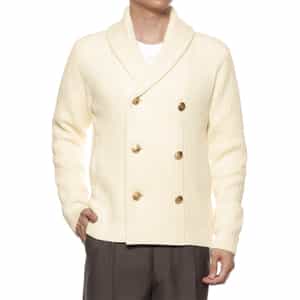 ウール素材ダブルブレスト ニットショールカーディガン