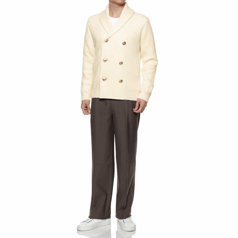 BARNEYS NEW YORK ウール素材ダブルブレスト ニットショールカーディガン WHITE