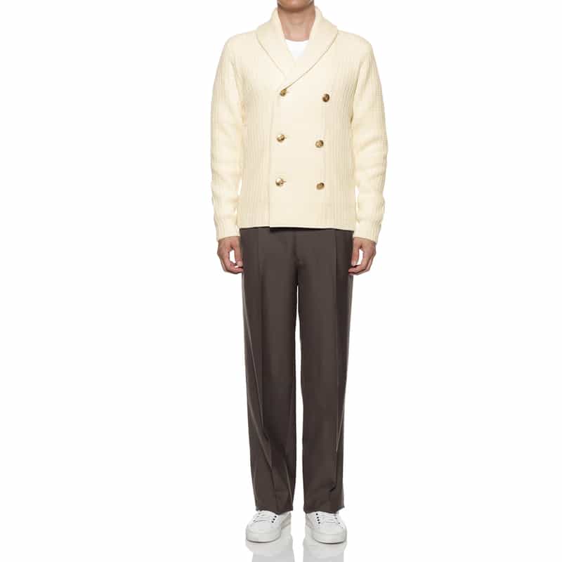 BARNEYS NEW YORK ウール素材ダブルブレスト ニットショールカーディガン WHITE