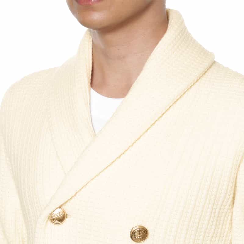 BARNEYS NEW YORK ウール素材ダブルブレスト ニットショールカーディガン WHITE