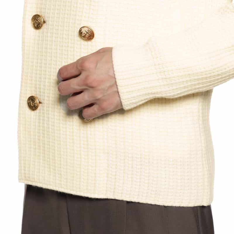 BARNEYS NEW YORK ウール素材ダブルブレスト ニットショールカーディガン WHITE