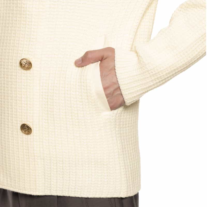 BARNEYS NEW YORK ウール素材ダブルブレスト ニットショールカーディガン WHITE