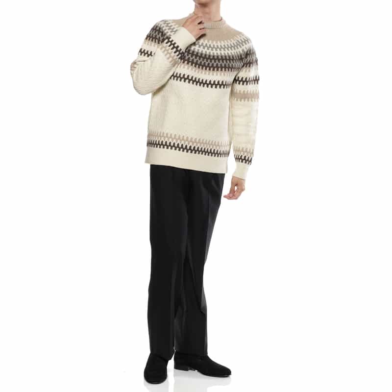 BARNEYS NEW YORK ウール素材ノルディック柄ニットプルオーバー BEIGE