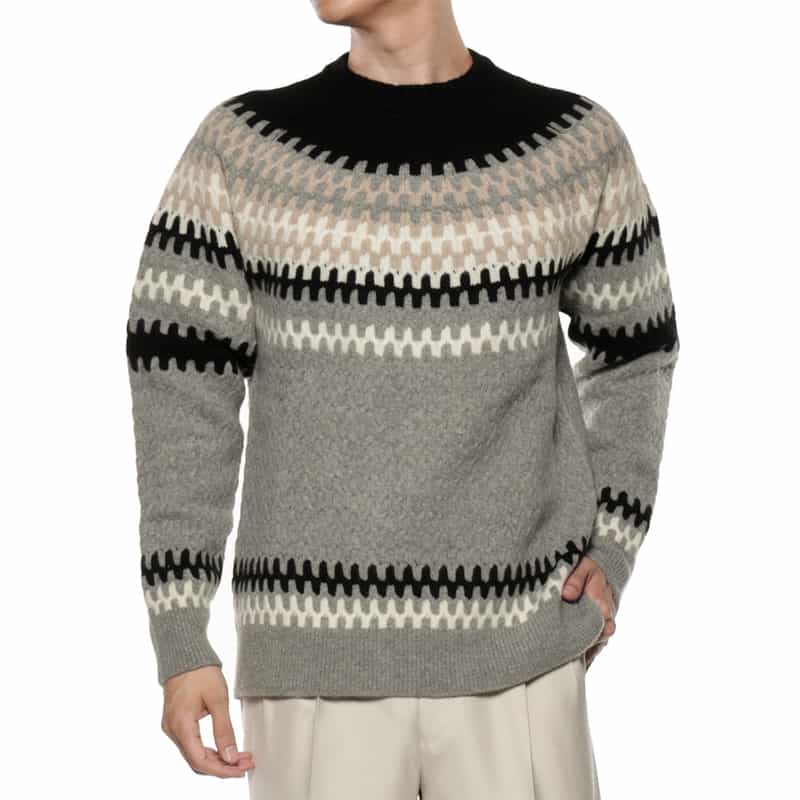 BARNEYS NEW YORK ウール素材ノルディック柄ニットプルオーバー GRAY