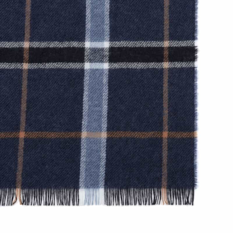 JOHNSTONS カシミヤ素材 チェック柄スカーフ NAVY
