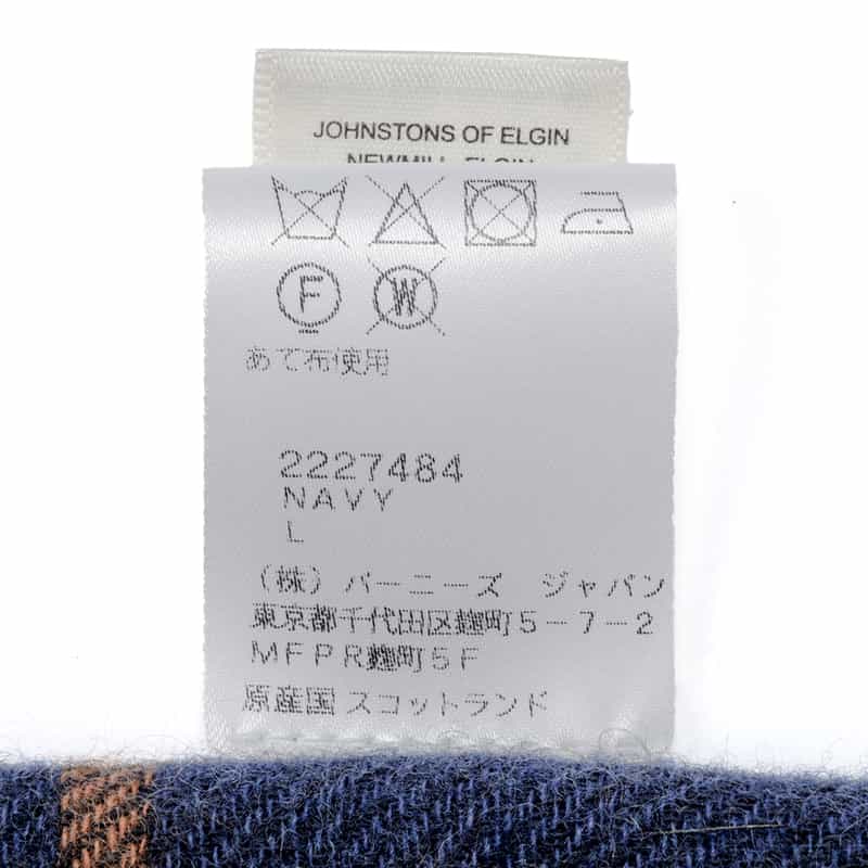 JOHNSTONS カシミヤ素材 チェック柄スカーフ NAVY