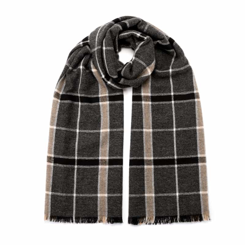 JOHNSTONS カシミヤ素材 チェック柄スカーフ DARK GRAY