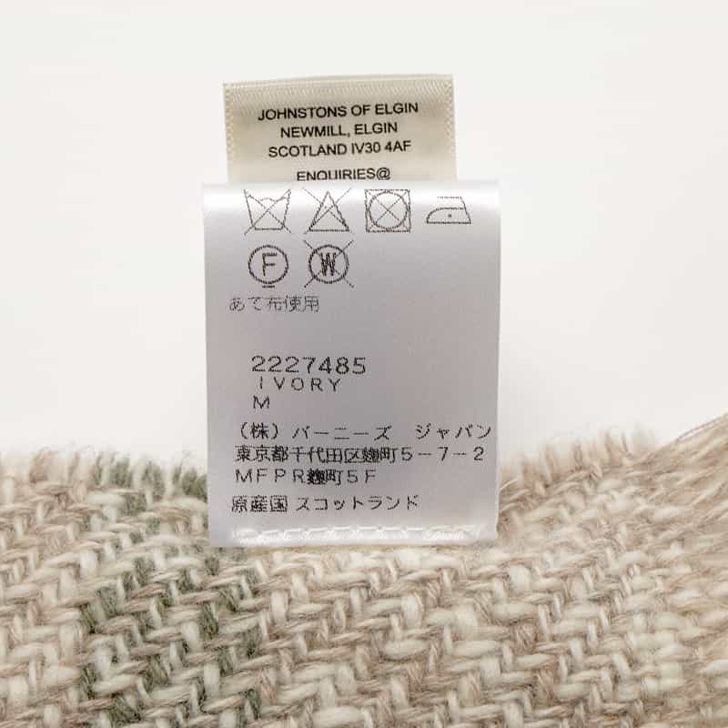 JOHNSTONS ウールカシミ素材 チェック柄スカーフ IVORY