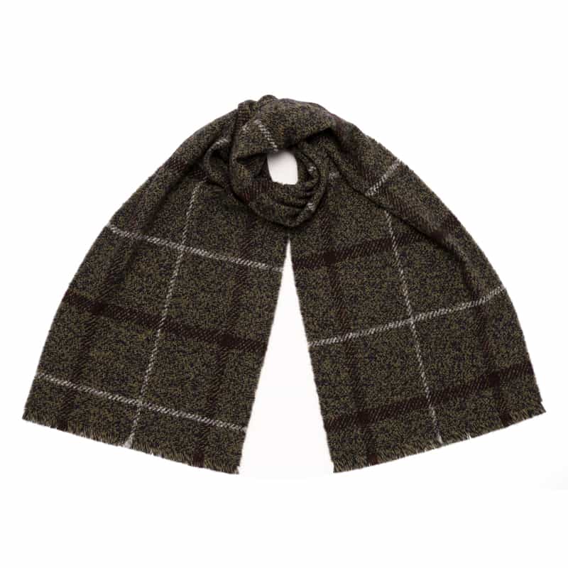 JOHNSTONS ウールカシミ素材 チェック柄スカーフ BROWN