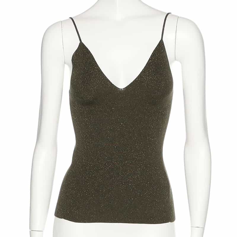 KANAKO SAKAI グリッターニットキャミソール KHAKI