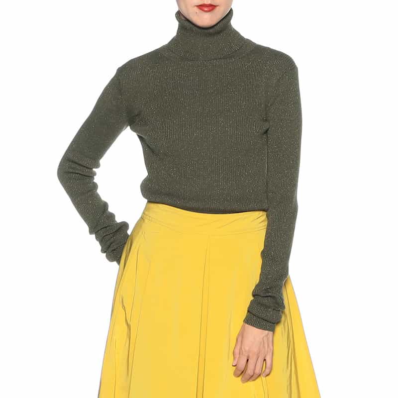 KANAKO SAKAI タートルネック グリッター ニットプルオーバー KHAKI