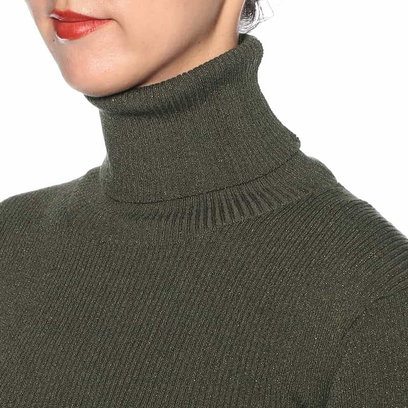 KANAKO SAKAI タートルネック グリッター ニットプルオーバー KHAKI