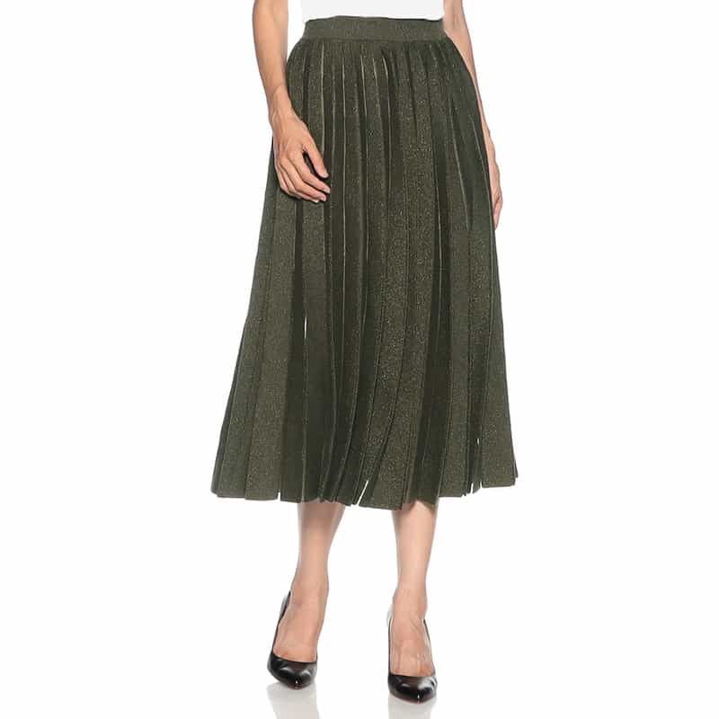 KANAKO SAKAI グリッターニット プリーツスカート KHAKI