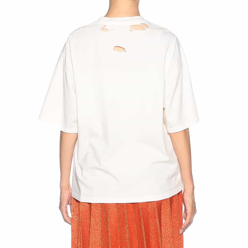 KANAKO SAKAI ダメージ加工プリントTシャツ WHITE