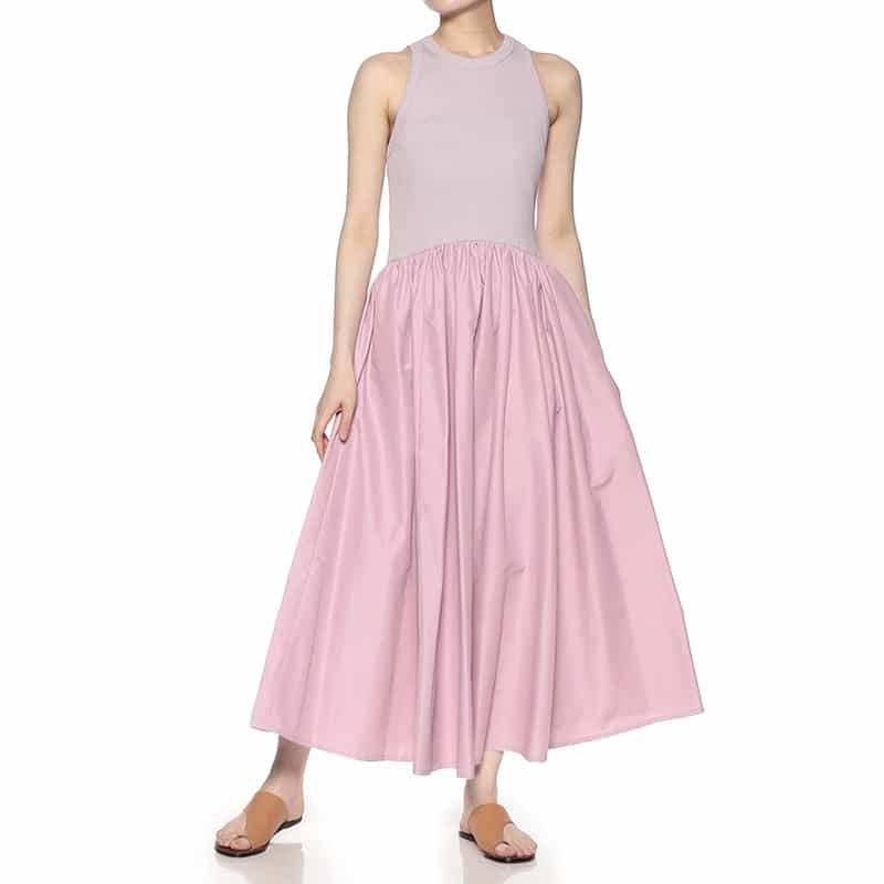 BARNEYS NEW YORK ウォッシャブル リブタンクトップ×フレア コンビネーションドレス LIGHT PINK