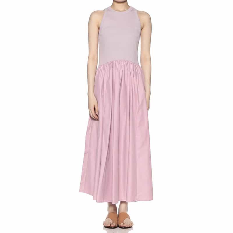 BARNEYS NEW YORK ウォッシャブル リブタンクトップ×フレア コンビネーションドレス LIGHT PINK