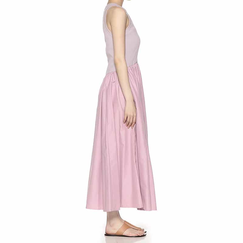 BARNEYS NEW YORK ウォッシャブル リブタンクトップ×フレア コンビネーションドレス LIGHT PINK