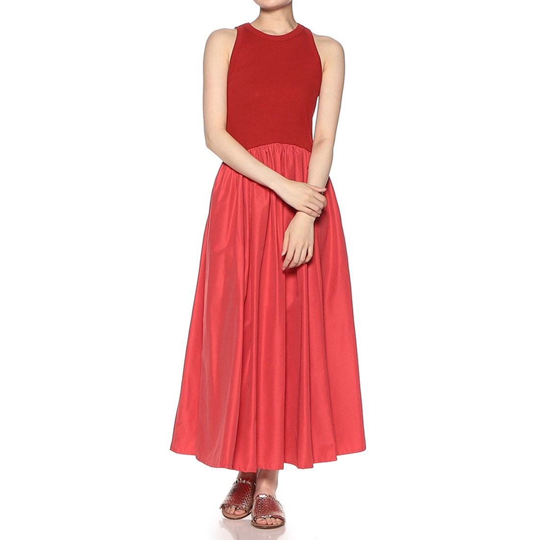 ウォッシャブル リブタンクトップ×フレア コンビネーションドレス