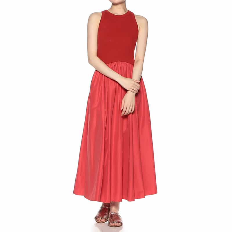 BARNEYS NEW YORK ウォッシャブル リブタンクトップ×フレア コンビネーションドレス RED