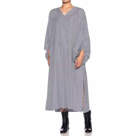 ウォッシャブル バルーンスリーブ ストライプ柄シャツドレス