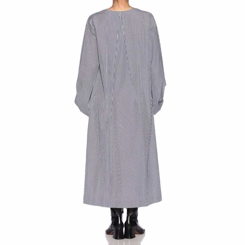 BARNEYS NEW YORK ウォッシャブル バルーンスリーブ ストライプ柄シャツドレス WHITE