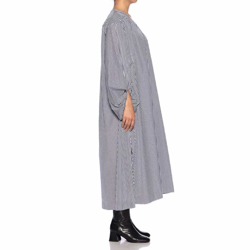 BARNEYS NEW YORK ウォッシャブル バルーンスリーブ ストライプ柄シャツドレス WHITE