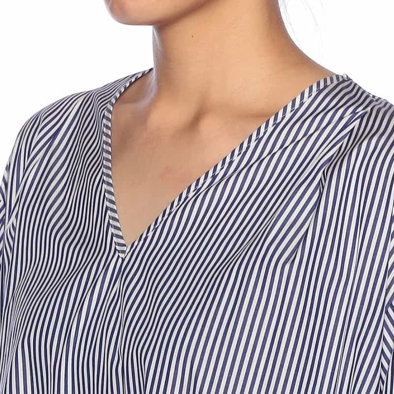 BARNEYS NEW YORK ウォッシャブル バルーンスリーブ ストライプ柄シャツドレス WHITE