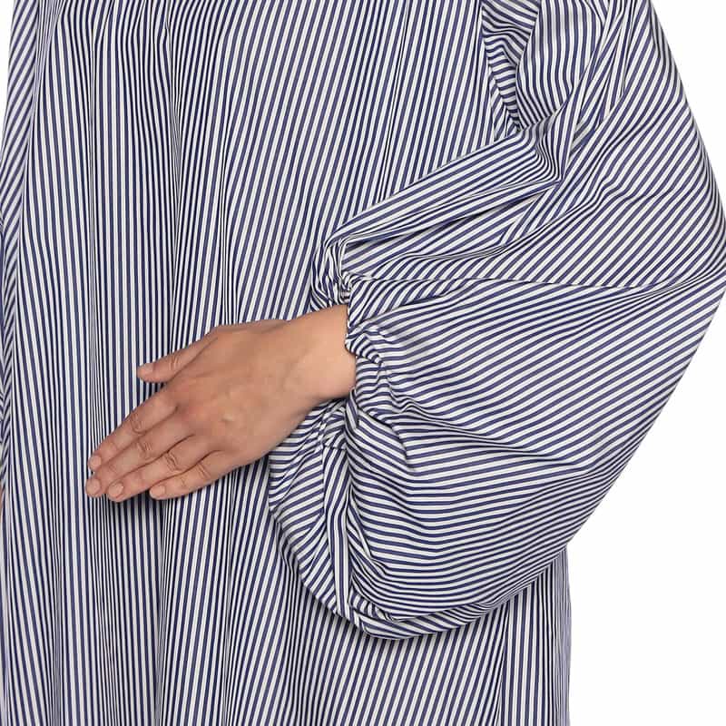 BARNEYS NEW YORK ウォッシャブル バルーンスリーブ ストライプ柄シャツドレス WHITE