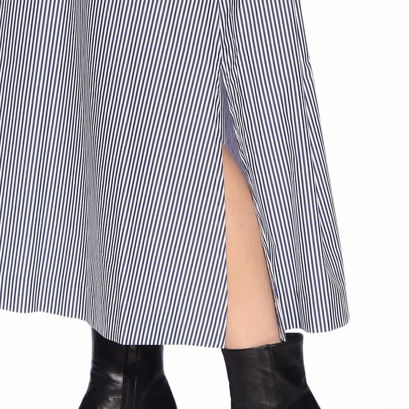 BARNEYS NEW YORK ウォッシャブル バルーンスリーブ ストライプ柄シャツドレス WHITE